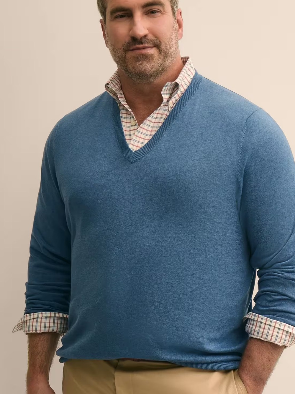 Brooks Brothers Supima Cotton V-Neck Sweater in Dusty Blue XL.